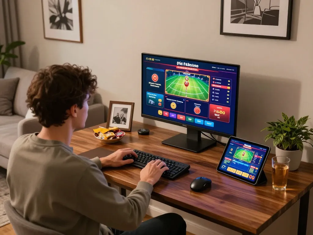 Engaging with online games at new pk luck casino in a stylish home setup.