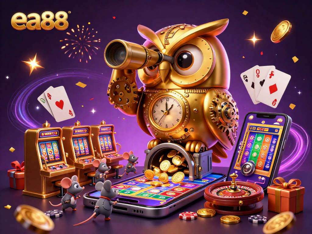 Experience exhilarating gameplay at ea88 as golden coins and vibrant slot machines create an exciting atmosphere.