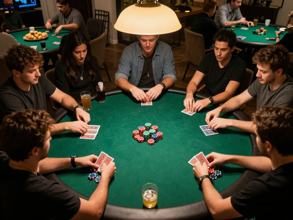 Experience dynamic gameplay at https://www.mnm88.com/ with friends during a lively poker night at home.