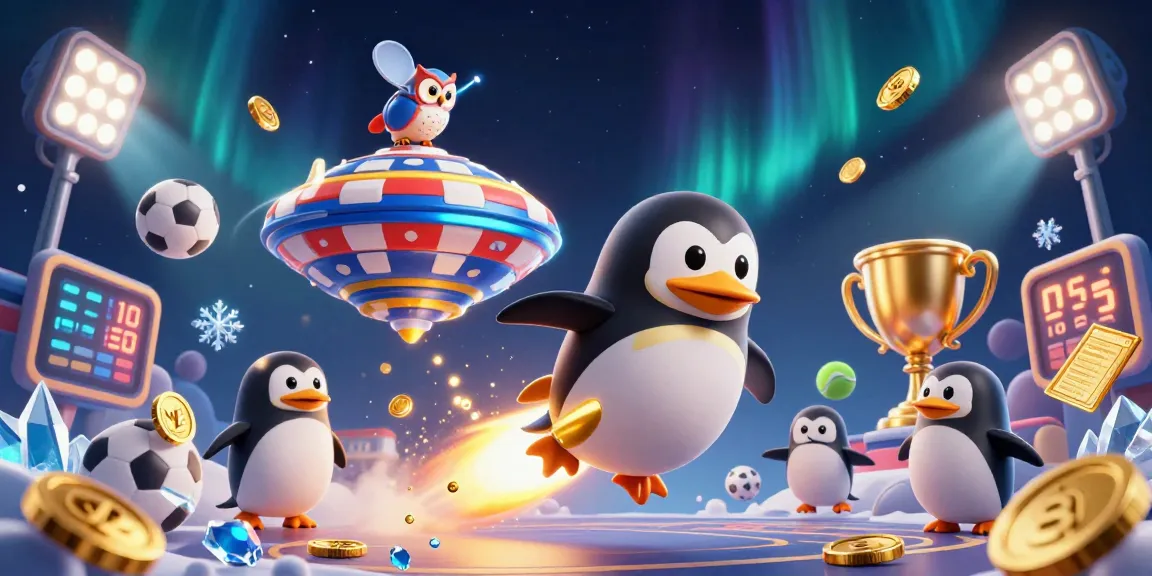 Experience hitclub's thrilling casino magic as a penguin soars through a cosmic poker chip.