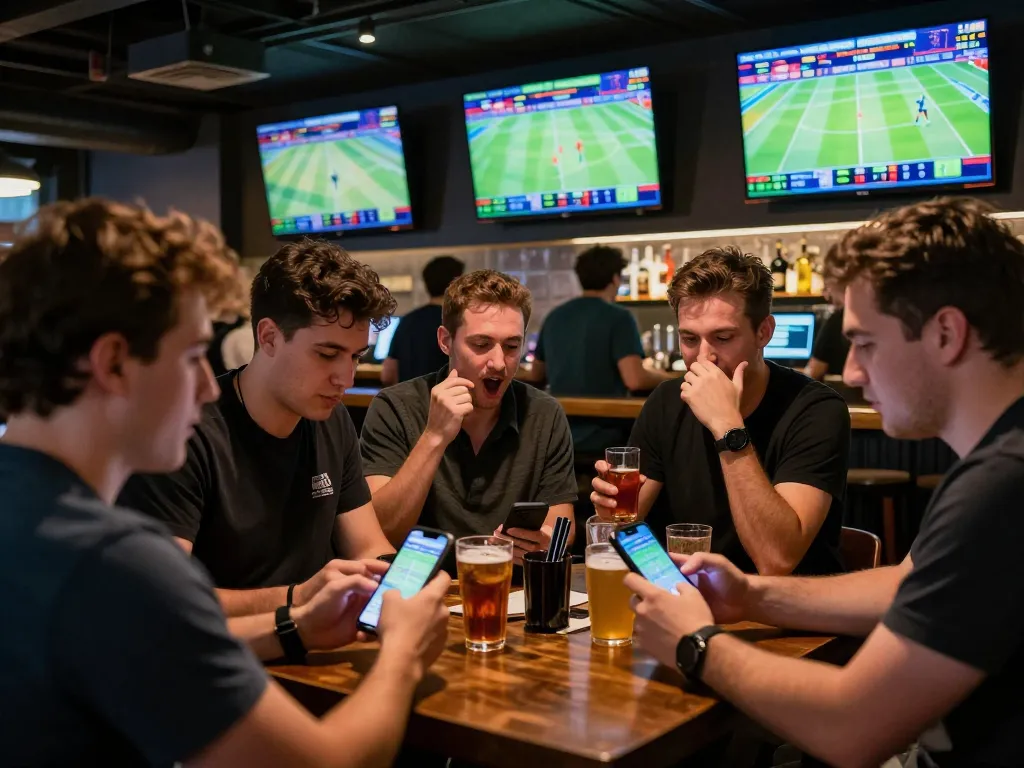 Bongdalu users engaging in sports betting excitement with live screens and strategic discussions.