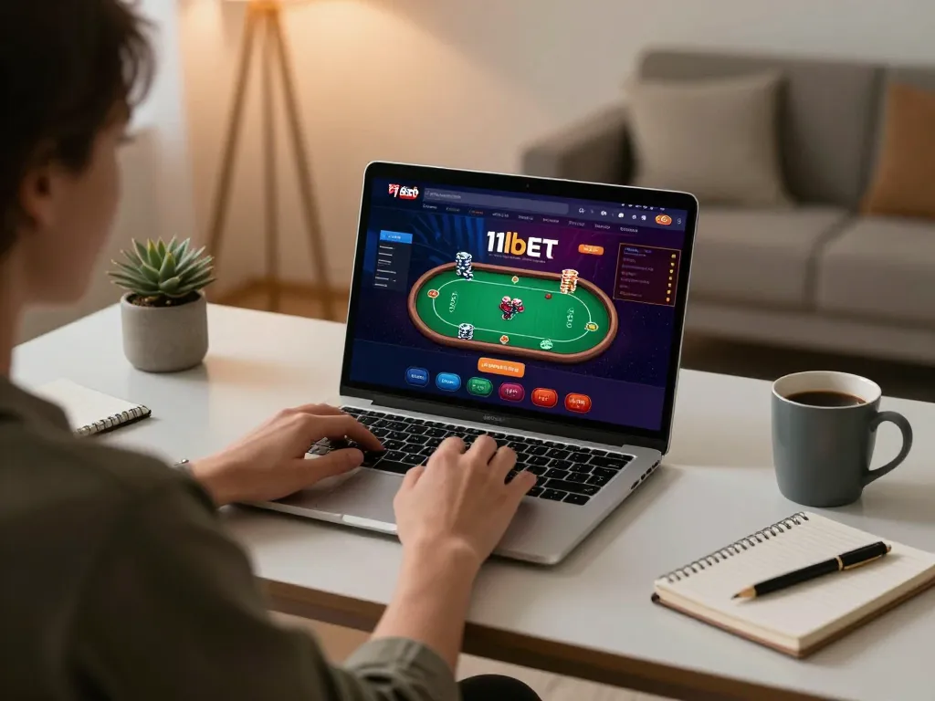 Enjoying 11bet online poker gameplay in a cozy home environment.