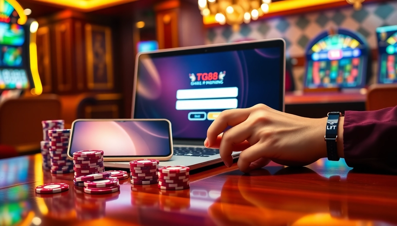 Engaging in TG88 đăng nhập with secure digital betting interface and vibrant poker chips