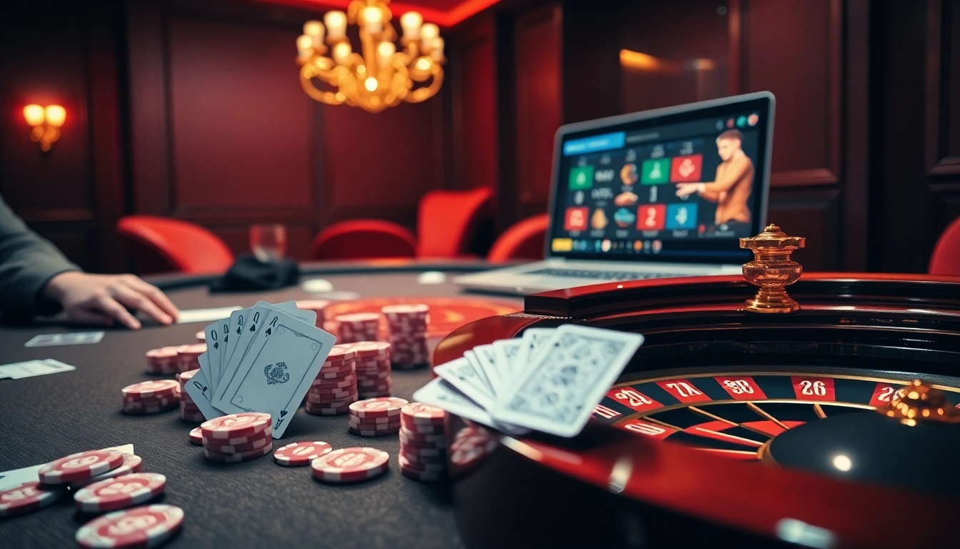 Players enjoying a high-stakes poker game at TG88, showcasing chips and cards.