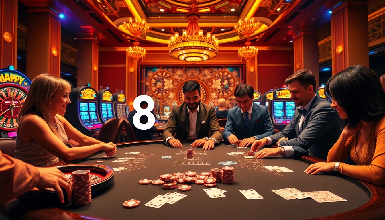 Experience the thrill of betting at an exciting casino with a poker table showcasing 8DAY gameplay.