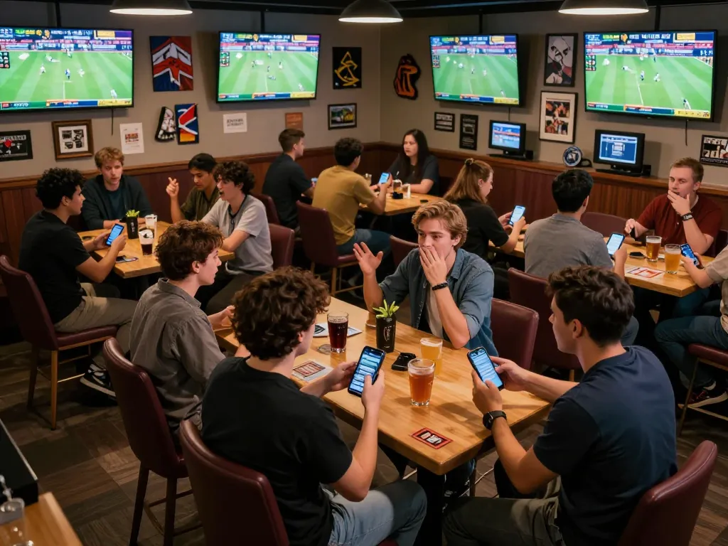 Engaged fans using nowgoal for live sports scores and betting strategies in a lively atmosphere.