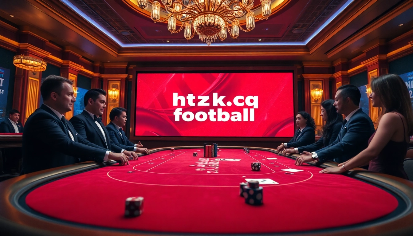 Gamblers enjoying a thrilling gaming experience at https://kjc.football/ casino table with chips and cards.