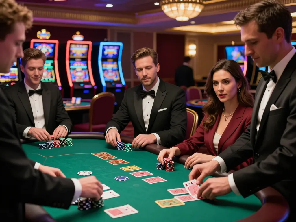 Experience go 88 excitement with players making strategic bets at a high-end blackjack table.