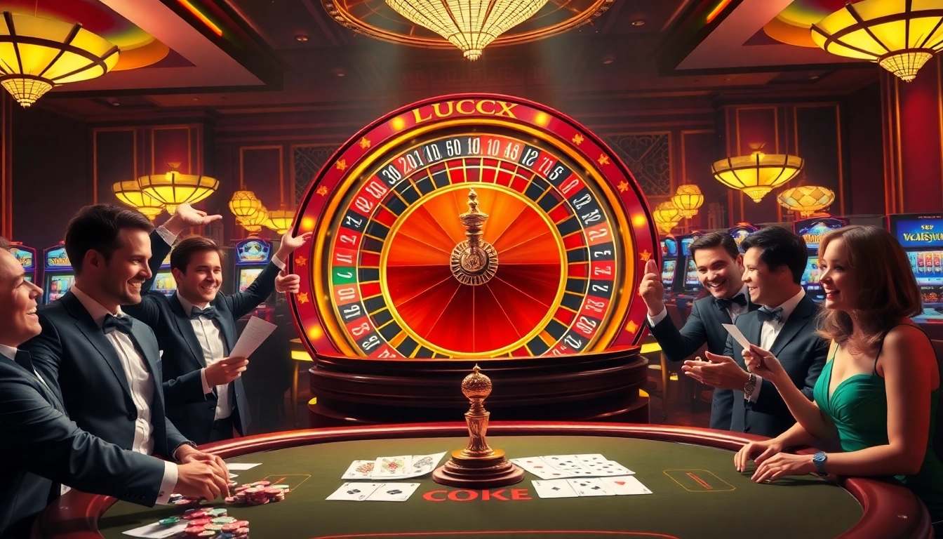 Players experiencing the excitement of LUCK 8 at a vibrant casino roulette wheel.