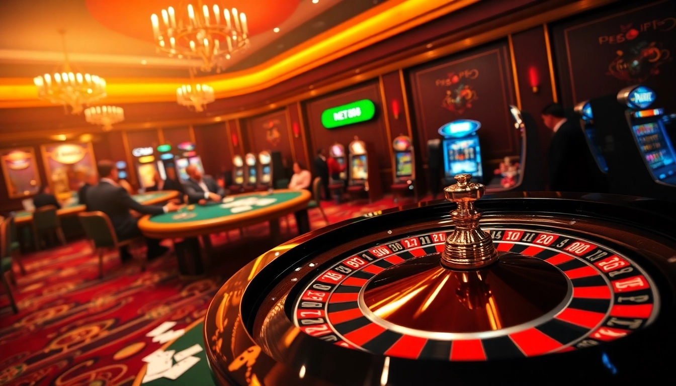 Enjoy high-stakes gaming at NET88 with players at a luxurious casino table.
