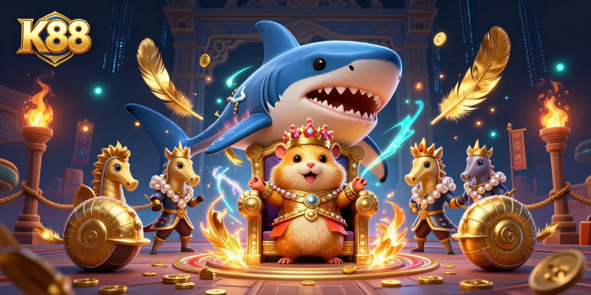K88 engages players with thrilling 3D gaming adventure featuring a golden hamster king and vibrant casino elements.
