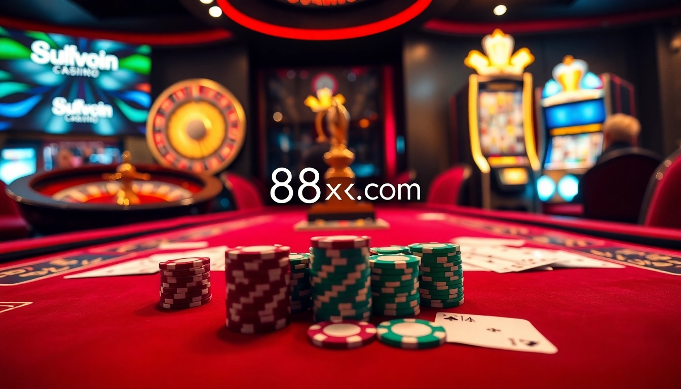 Experience the thrill of gambling at 88xx.com with professional poker chips and a vibrant casino scene.