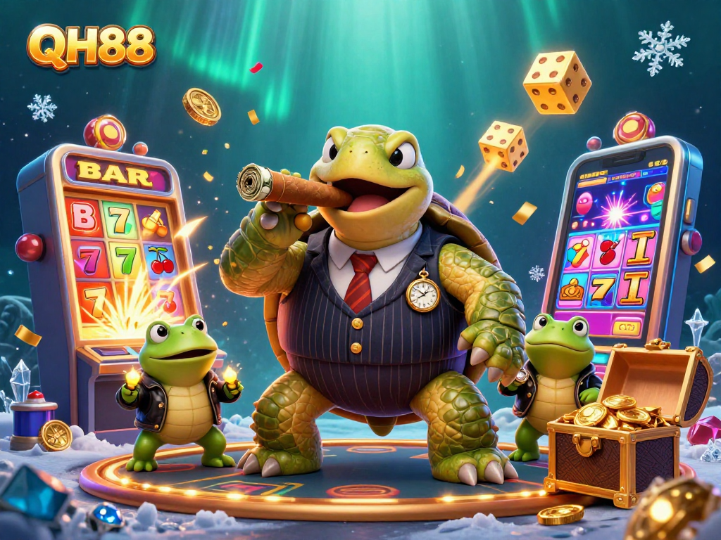 Experience the thrill of QH88 with a lively casino scene featuring vibrant characters and jackpot elements.