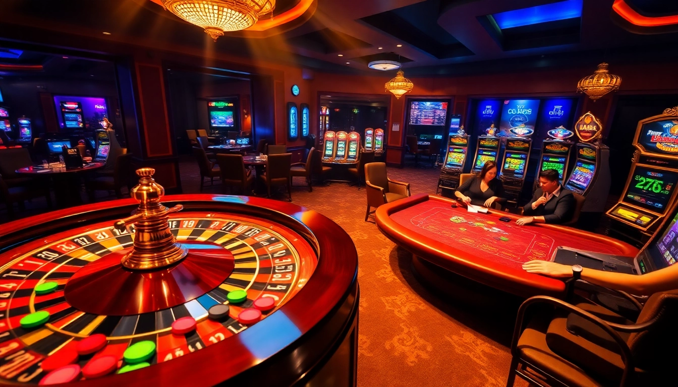 Engage in thrilling games at https://xx88.promo/ with vibrant casino tables, roulette wheel, and slot machines.