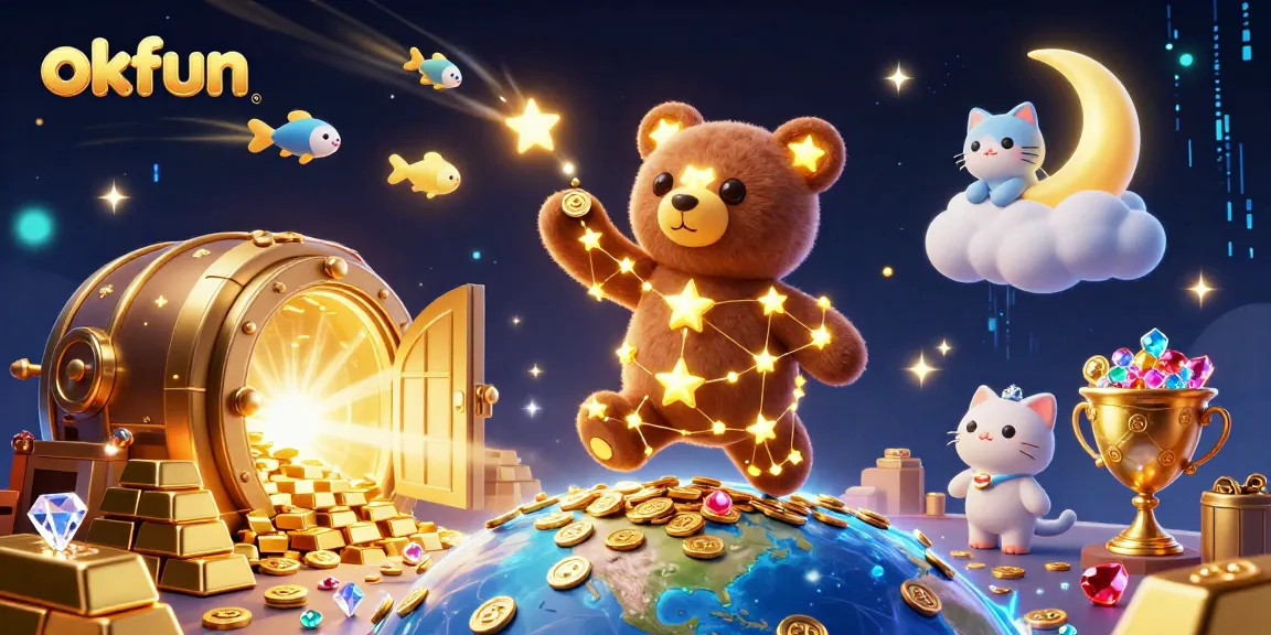 Engage with okfun's vibrant online casino scene, showcasing treasure and animated characters.
