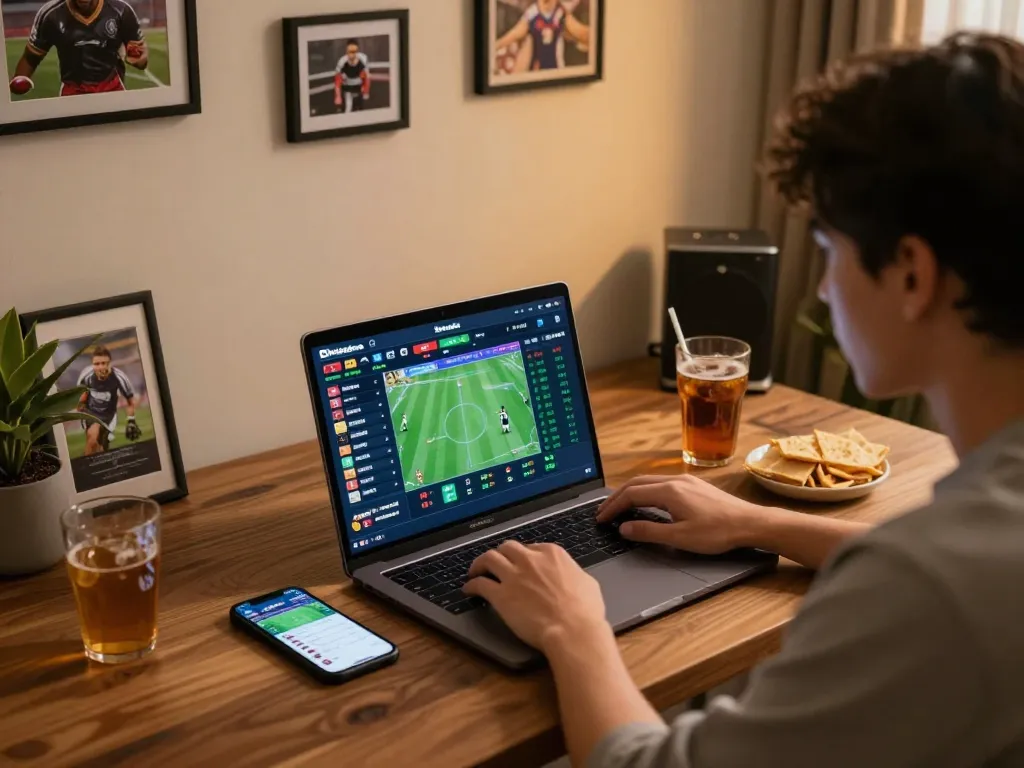 Experience live betting on Bongdalu with a user actively engaging in sports betting from a cozy home setup.
