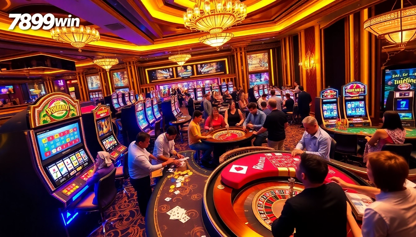 Experience thrilling gameplay at 789win casino featuring vibrant slot machines and poker tables.