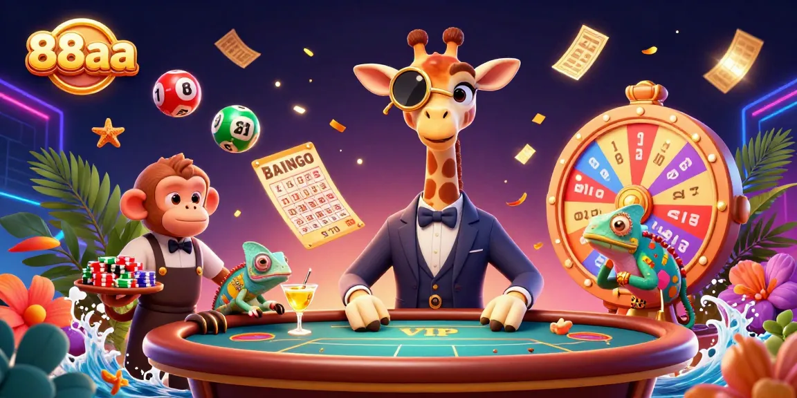 88aa showcases a dynamic casino scene with a high-roller giraffe at the poker table, creating an exciting gaming atmosphere.