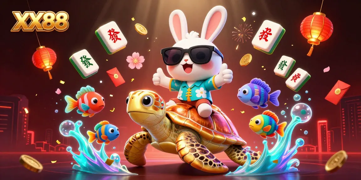 Play games and win with XX88 in a vibrant 3D casino world featuring lively characters.