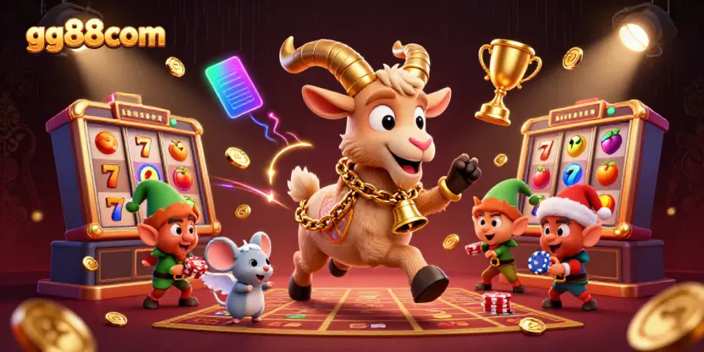 Experience thrilling gaming action at gg88com with a spooky-Krampus casino scene filled with dynamic elements.