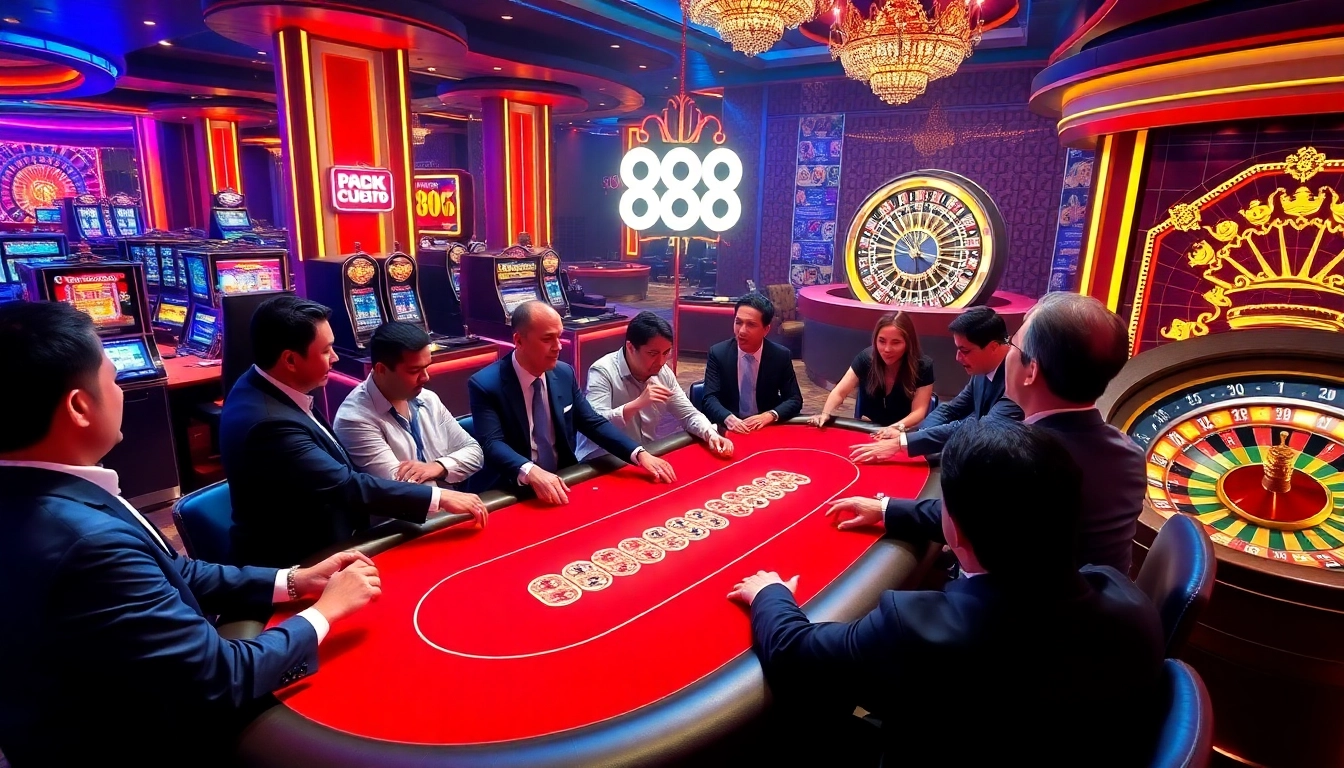 Exciting poker game at Fun 88 casino, showcasing vibrant atmosphere and professional stakes.