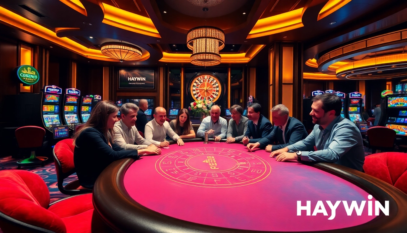 Haywin players enjoying a high-stakes poker game in a luxurious casino setting.