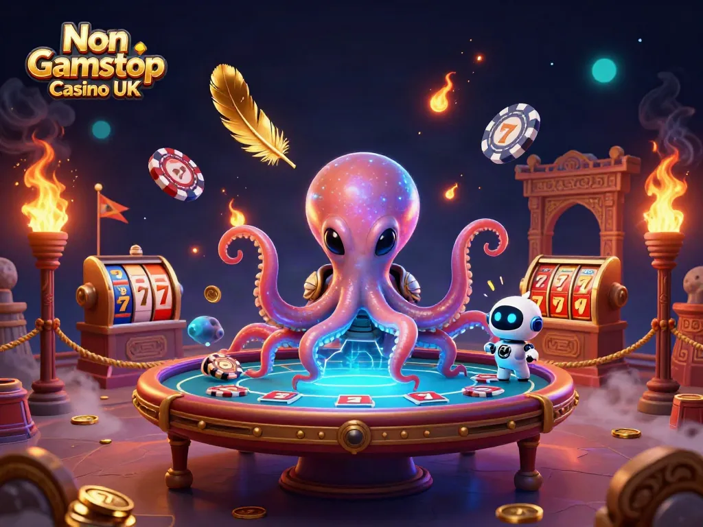 Experience top gaming excitement at Non Gamstop Casino UK with an alien octopus dealer and dynamic scene.