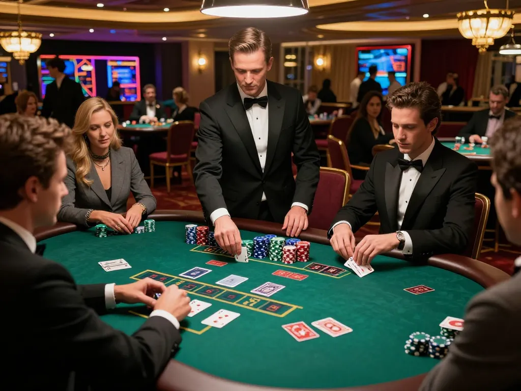 Players at 88 club engaged in intense blackjack strategy, vibrant casino atmosphere.