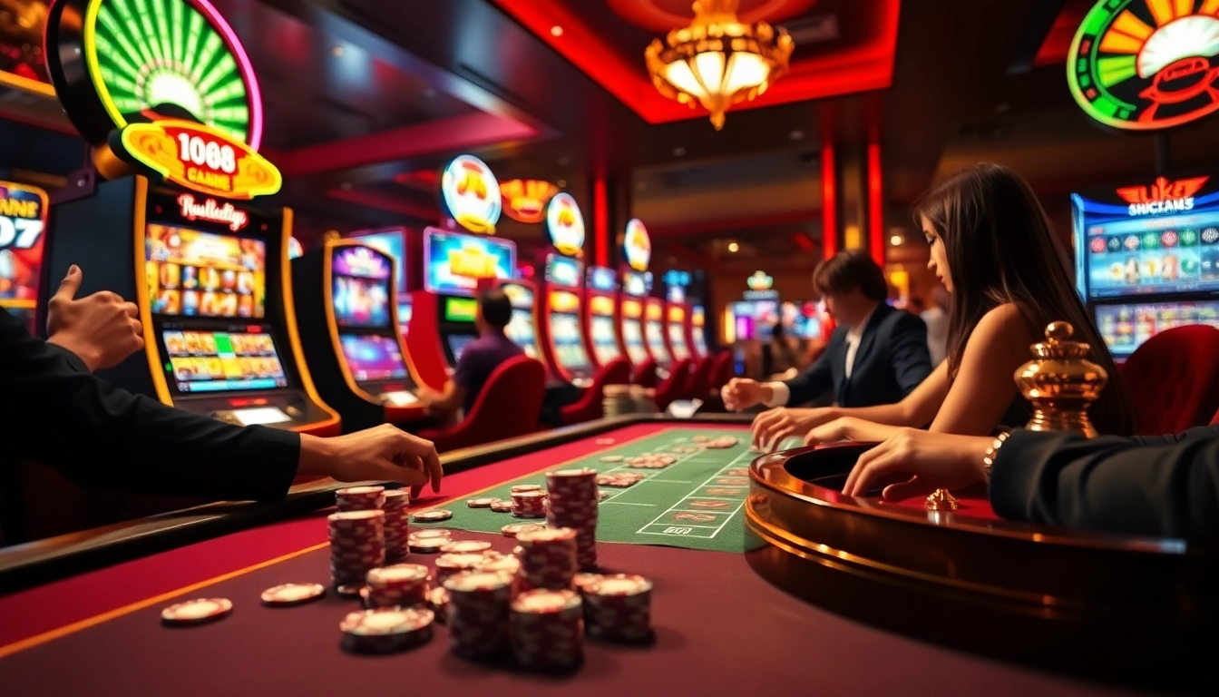 Experience the excitement of gambling at AU88 with vibrant casino tables and engaging game displays.