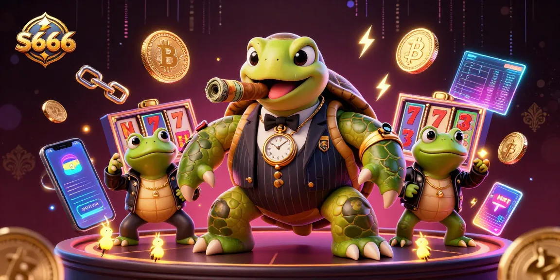 S666 players spin slot reels surrounded by animated crypto coins and charming dealer characters, enhancing winning excitement.