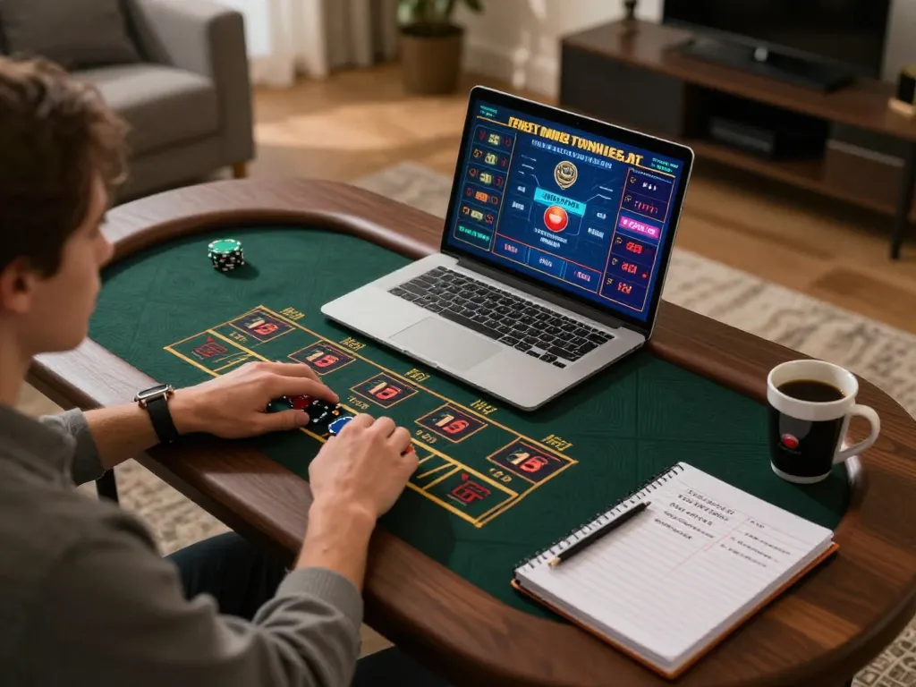 sungaitoto player engaging in live dealer games on a stylish laptop, showcasing a vibrant gaming interface.