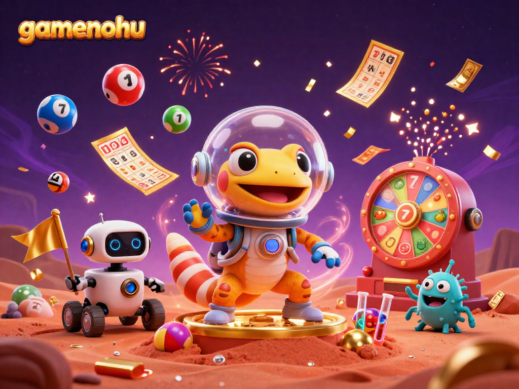 Engage in thrilling lottery gameplay at gamenohu, featuring vibrant numbers and dynamic casino elements.