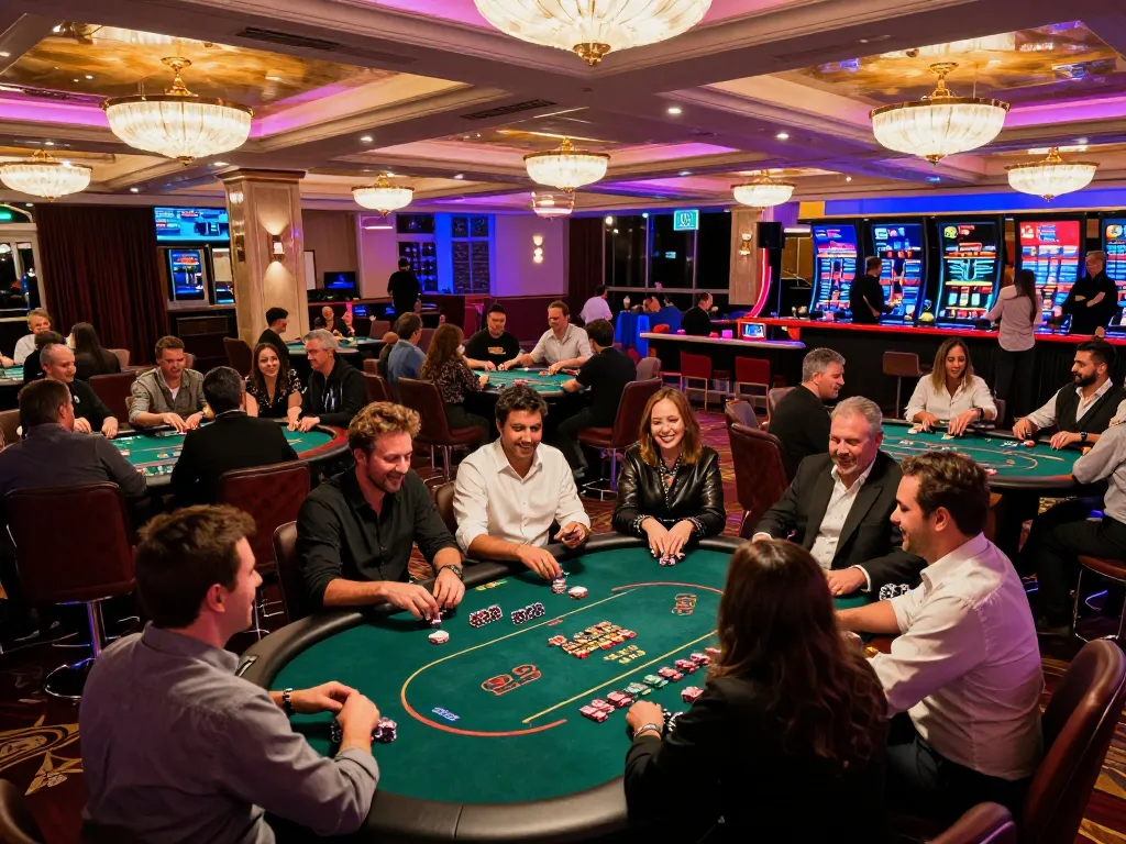 Engaged players enjoying their experience at 555win casino tables in a vibrant atmosphere
