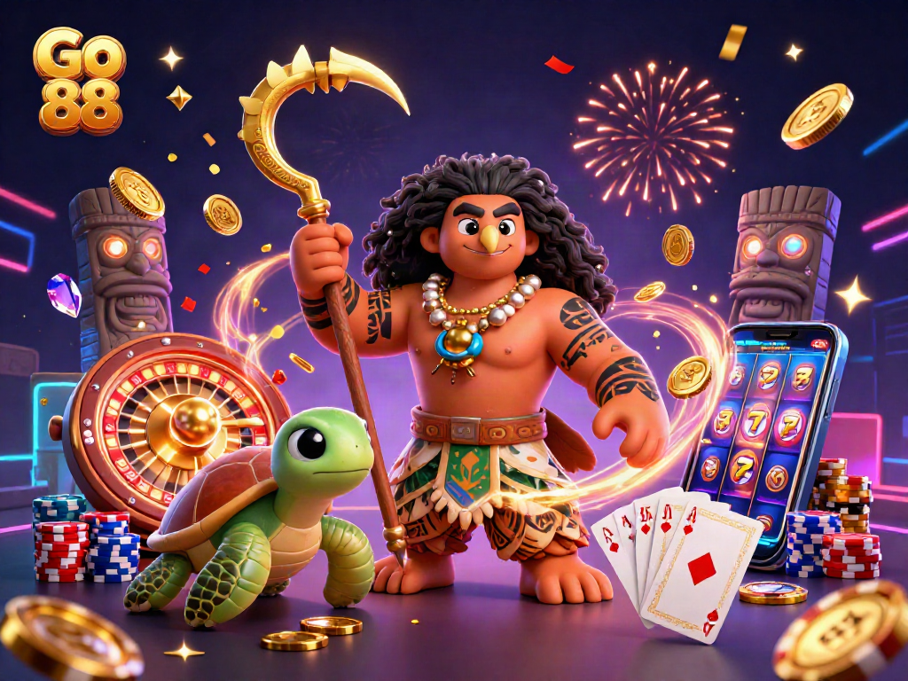 Experience the thrilling moments at Go 88 with vibrant casino games, shimmering coins, and exciting winning elements.