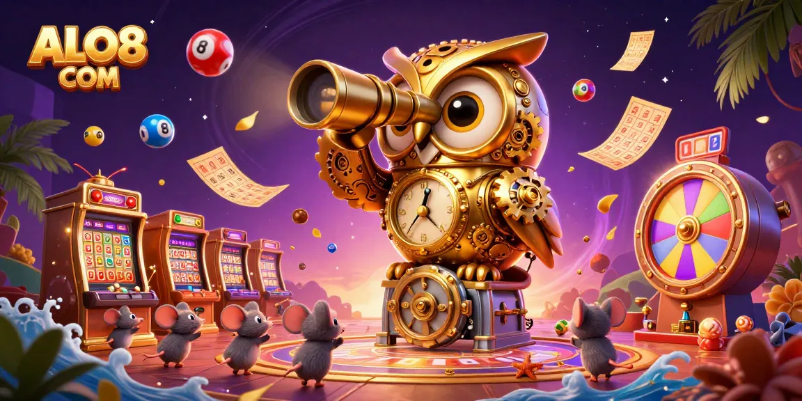 Engage in thrilling gameplay at ALO8 COM with our stunning 3D illustration showcasing a spirited casino scene featuring unique characters.
