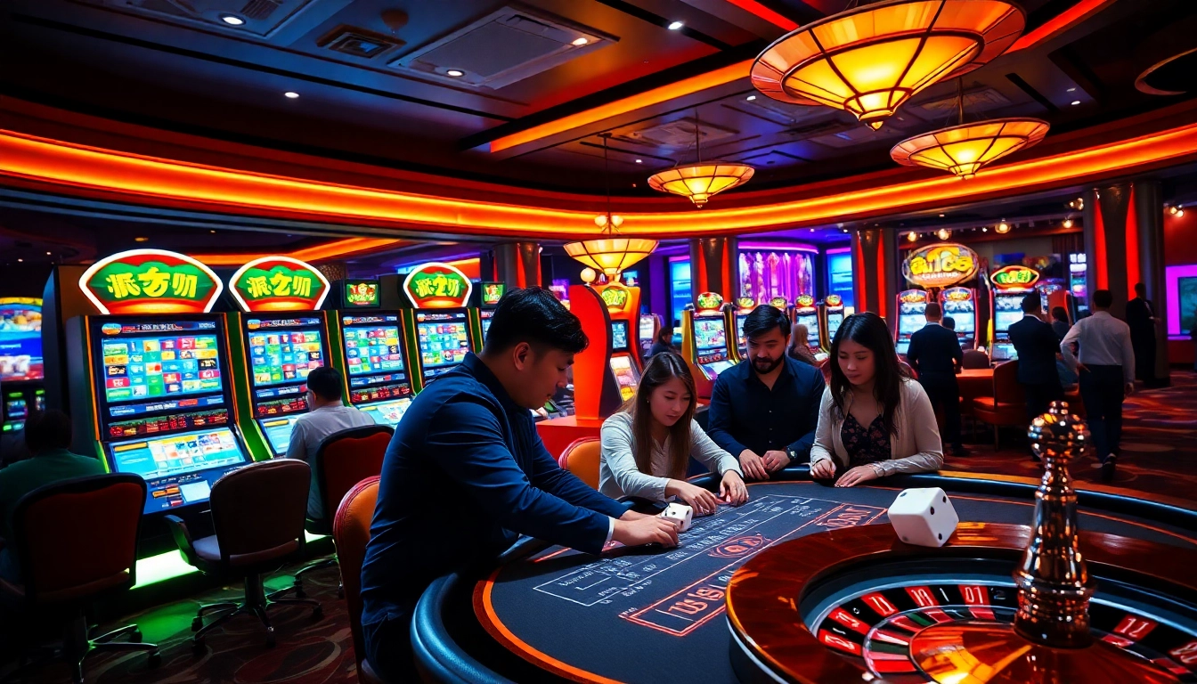 Gamblers at a Haywin casino table, engaging in Tài Xỉu with vibrant chips and excitement.