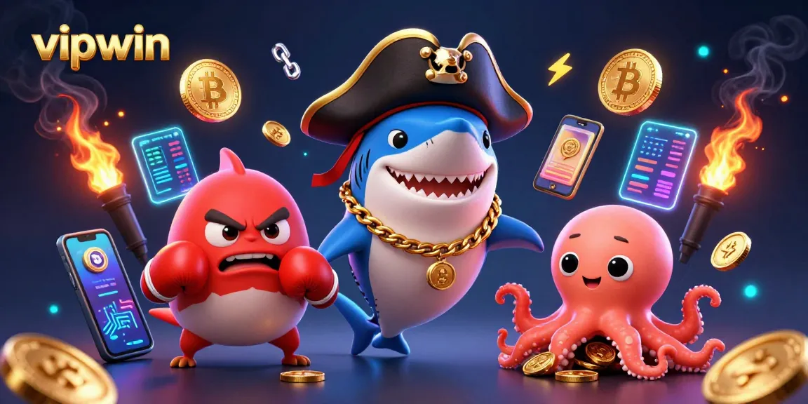Experience the gaming thrill with vipwin's cartoon characters in a vibrant casino scene.