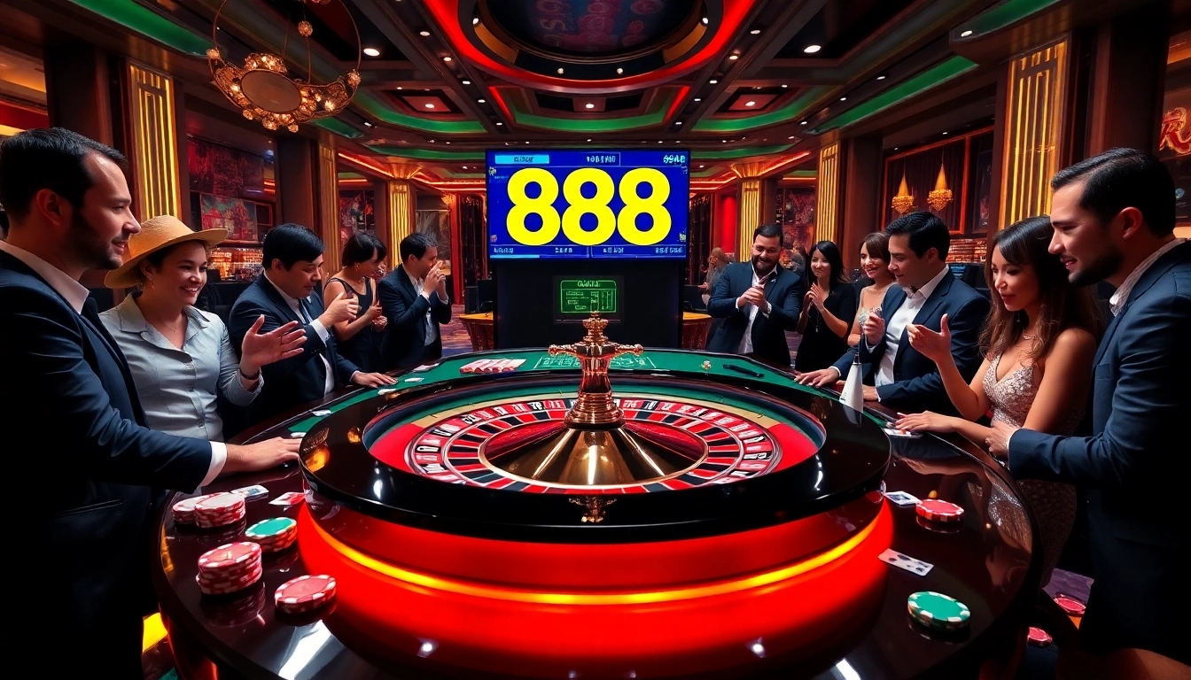 Experience the thrill of winning at 888new 22 vip's vibrant casino setting with roulette and poker.