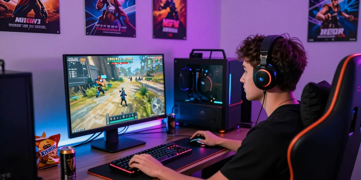 Engaged gamer exploring NSFW games on high-resolution monitor