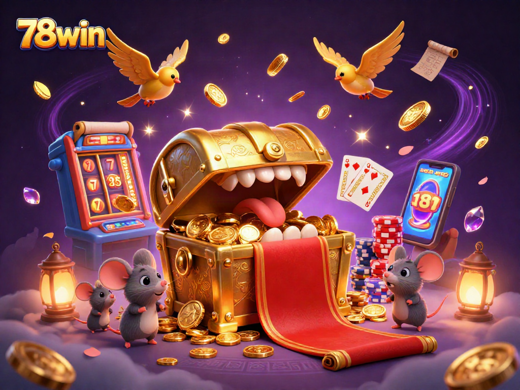 Spin to win at 78win with a treasure chest and vibrant casino elements in action.