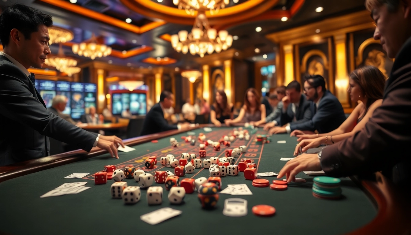 Tài xỉu MD5 game in an exciting casino setting with players and betting slips.