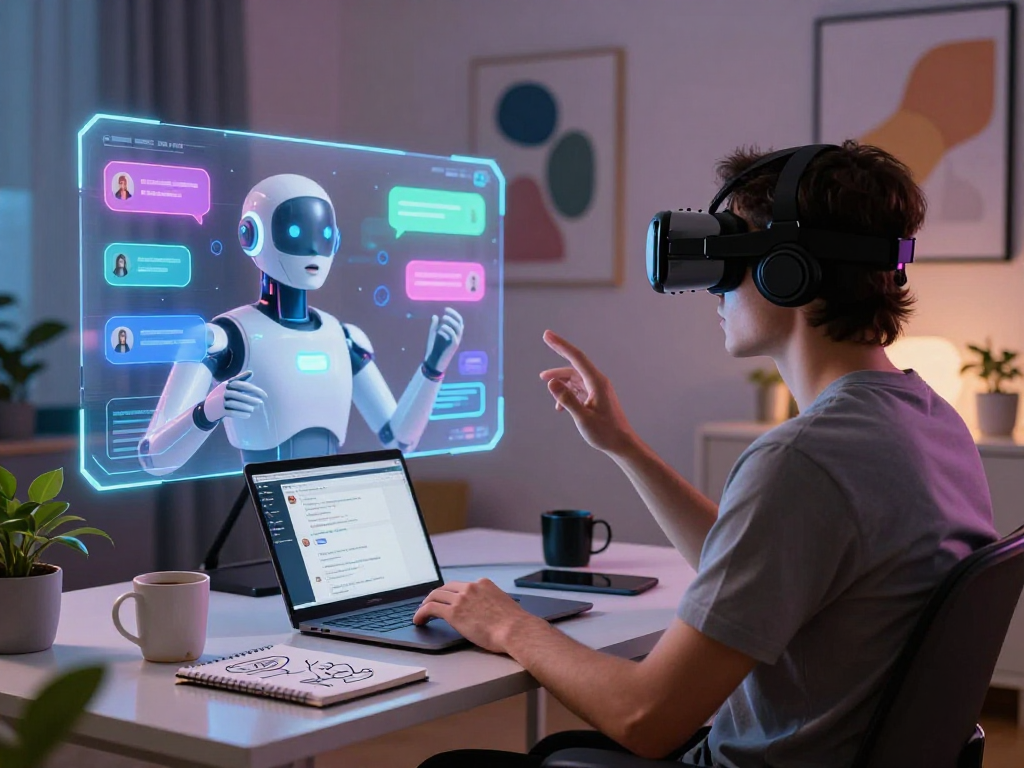 Engaging ai chat porn interaction in a modern virtual environment showcasing a person and AI chatbot.