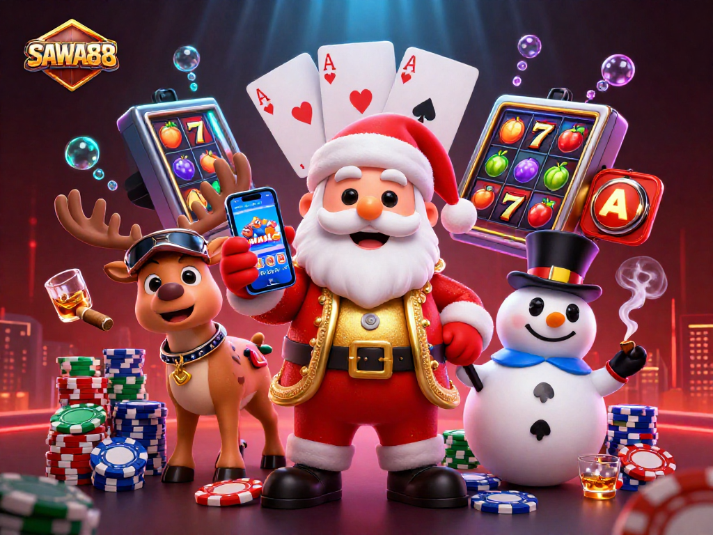 Experience big wins at SAWA888 with dynamic characters and exciting slot game elements in a vibrant casino setting.