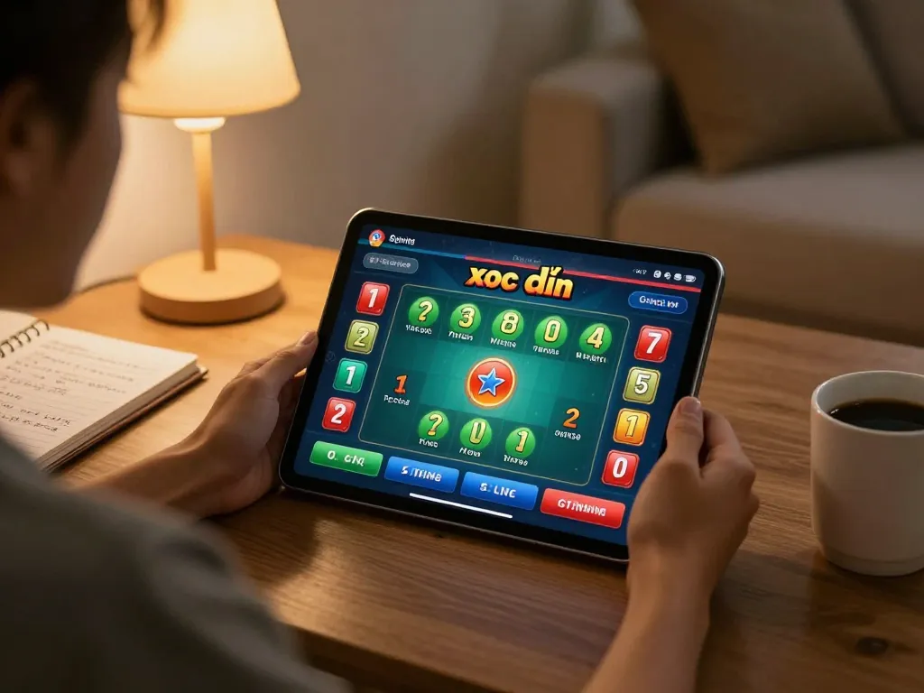 Engaging gameplay of xóc đĩa online on a tablet in a cozy home environment.