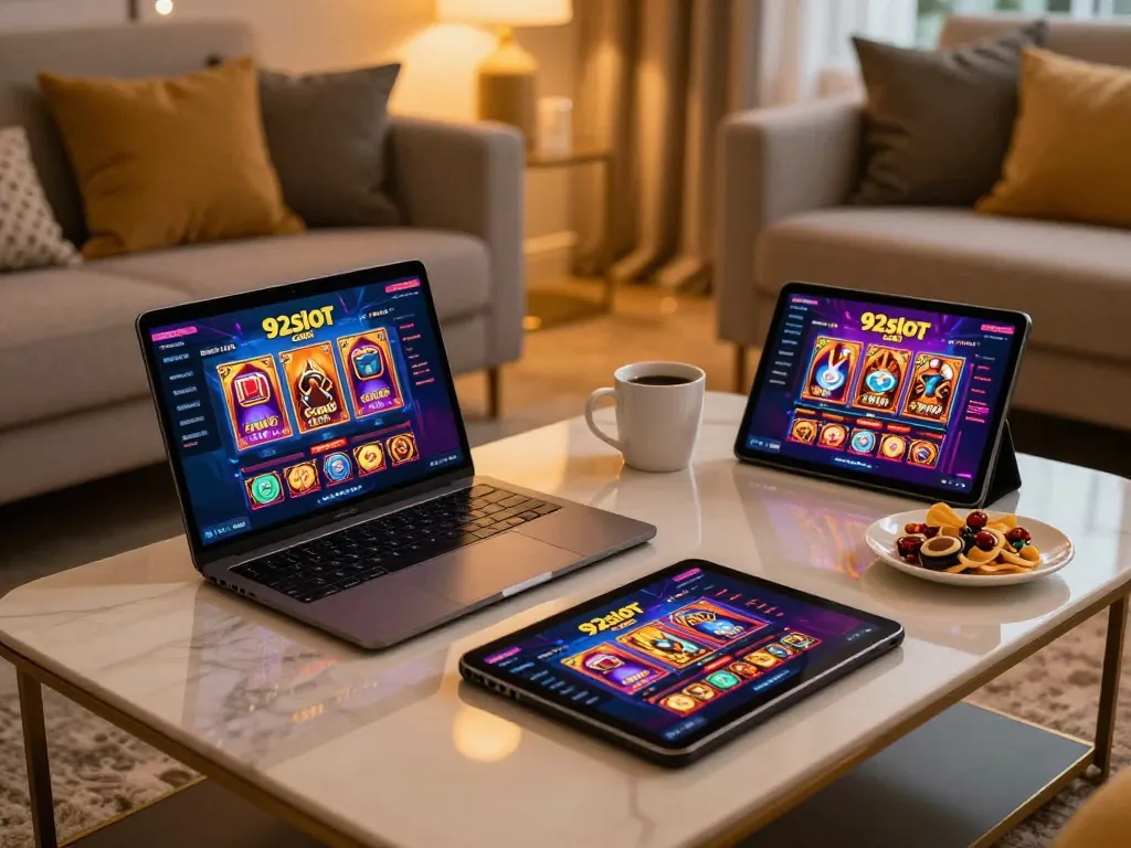 Player enjoying online games at 92slot com with vibrant visuals and cozy atmosphere