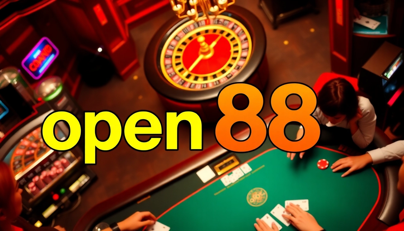 Exciting scene featuring open88 poker table with vibrant chips and cards, capturing the thrill of gambling.