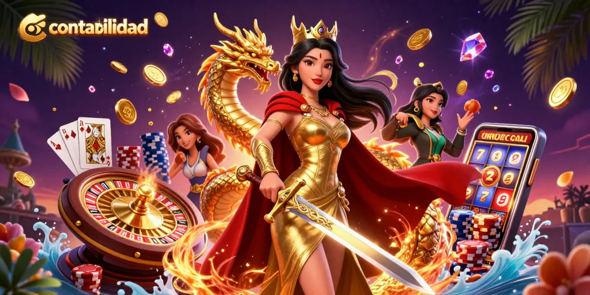 Experience online gambling excitement with contabilidad and vibrant casino elements in a dynamic scene.