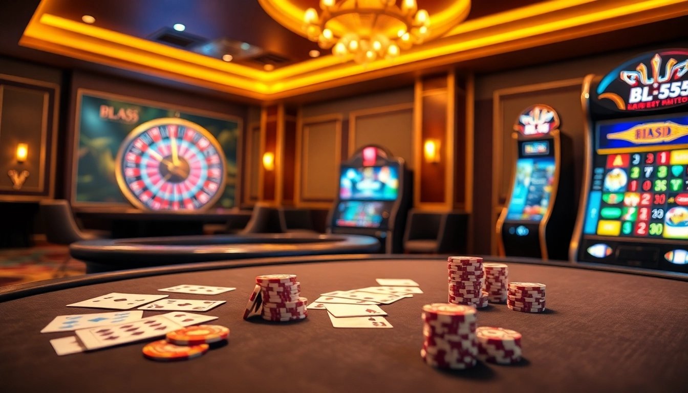 Experience thrilling gambling action at https://bl555.rocks with vibrant casino tables and slot machines.