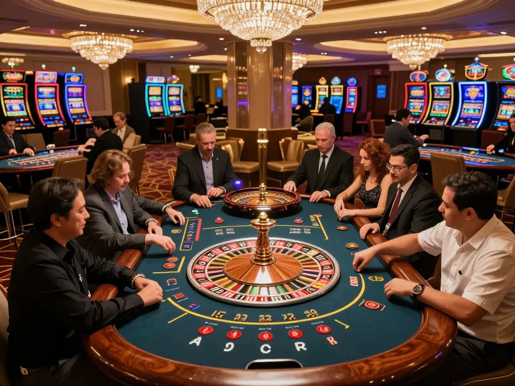 bayvip players enjoying an exciting roulette game at a vibrant casino floor