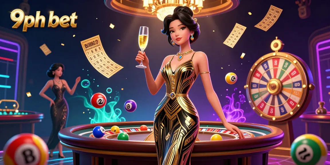 Experience the excitement of 9ph bet with this vibrant casino illustration featuring dynamic elements and elegant atmosphere.